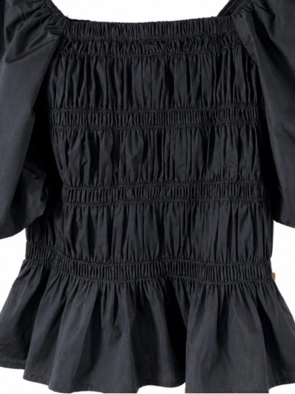 Marc New York Black Puff Sleeve Smocked Peplum Top, Size Large